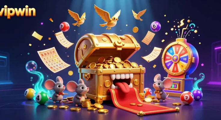 Experience thrilling wins at vipwin while engaging with vibrant lottery games and 3D treasure chests.