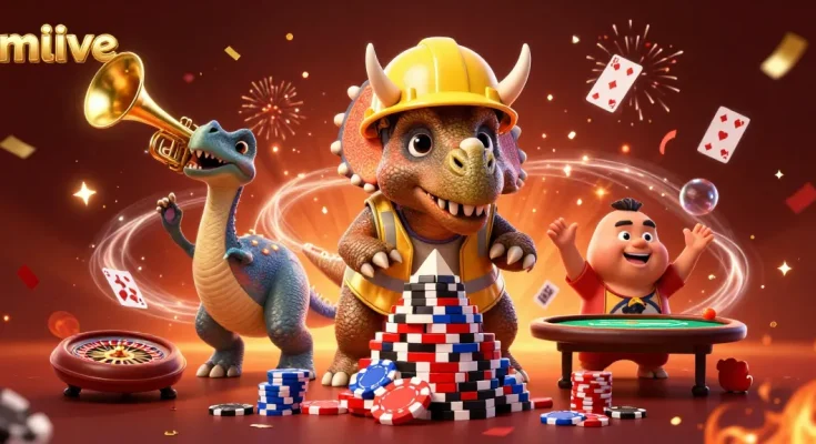 Experience the thrilling mmlive action with a vibrant casino scene filled with animated characters.