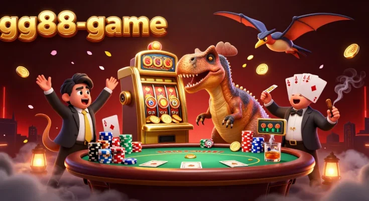 Experience gg88-game's thrilling jackpot scene with a whimsical pachycephalosaurus winning coins.