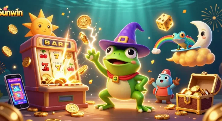 Experience thrilling wins at Sunwin with vibrant casino fun featuring a storm of coins and lively characters.
