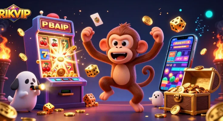 Experience thrilling casino fun at RIKVIP, with playful elements showcasing a vibrant gaming atmosphere.