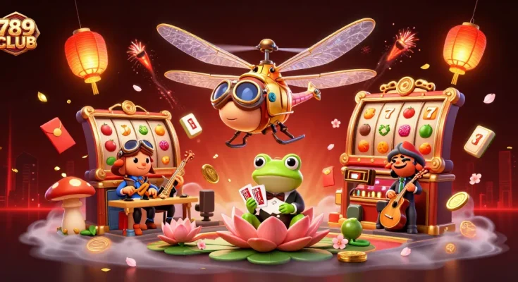 Experience exciting gaming at 789CLUB with vibrant characters and casino elements in a thrilling illustration.