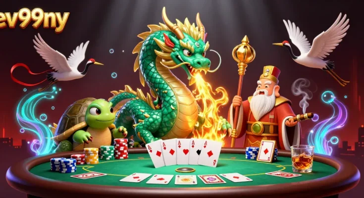 Experience thrilling gameplay at ev99ny with elegant dragon and poker elements enhancing the casino vibe.
